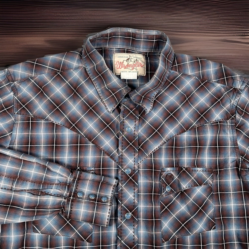 Wrangler Mens Large Western Snap Shirt Plaid Long Sleeve Cowboy Yoke MV1448M L